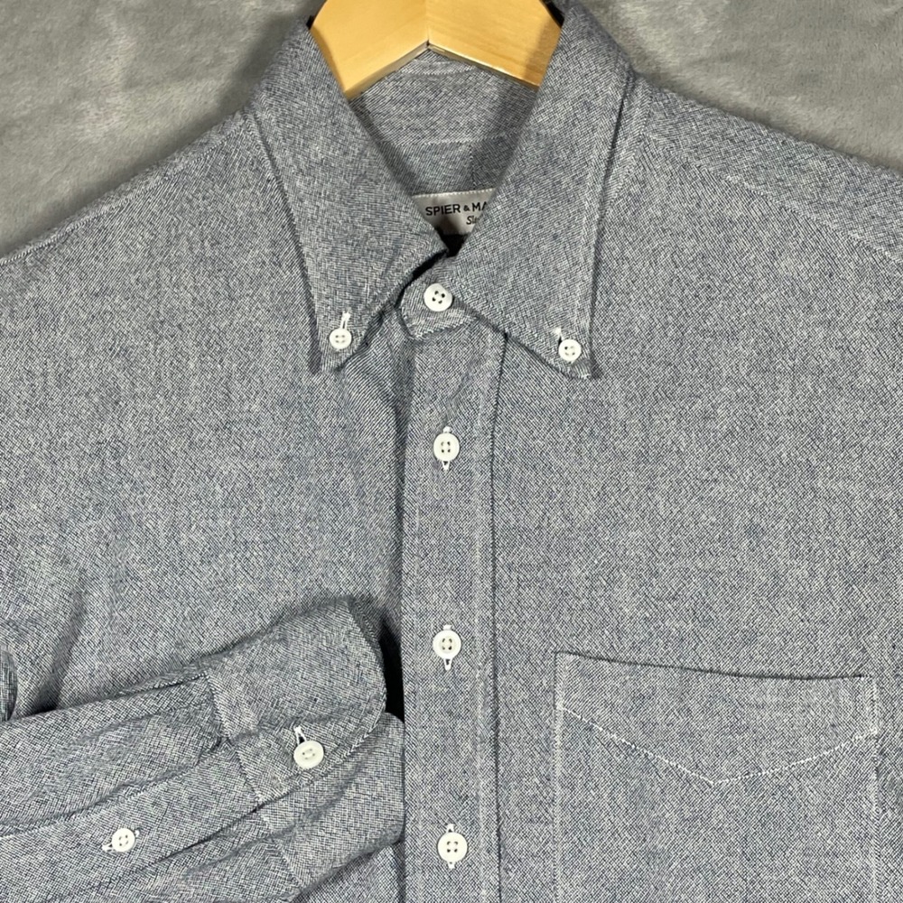 Spier & Mackay Slim Fit Blue Melange Cotton Flannel Button Down Shirt Mens XL